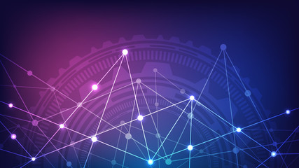 Digital technology background with connecting dots and lines. Abstract technical background of network connection and communication.