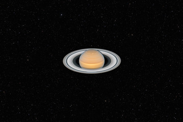 Planet Saturn against dark starry sky background in Solar System, elements of this image furnished...
