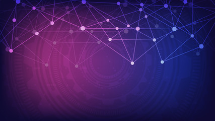 Digital technology background with connecting dots and lines. Abstract technical background of network connection and communication.