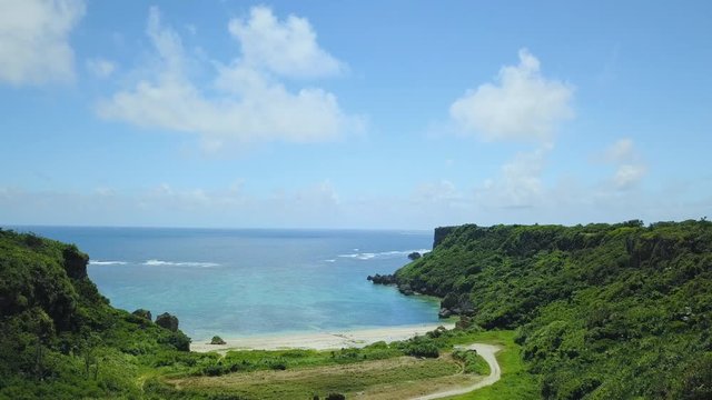 Aerial view of seashore and beach, Kafu Banta, Miyagi Island, Japan
