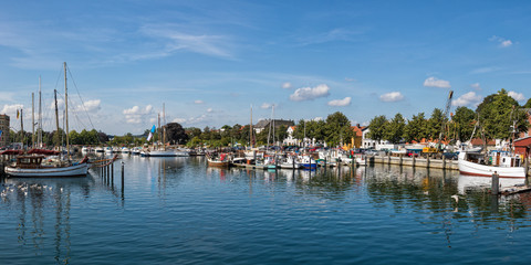 Fototapeta na wymiar Harbor of Eckernförde panorama