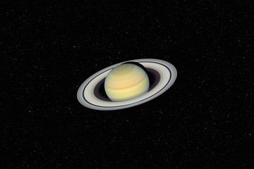 Planet Saturn against dark starry sky background in Solar System, elements of this image furnished...