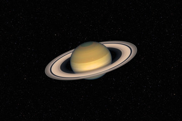Planet Saturn against dark starry sky background in Solar System, elements of this image furnished...