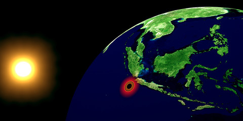 Earthquake in Indonesia. Shot from Space. Extremely detailed 3D illustration. Elements of this image are furnished by NASA