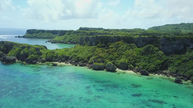 Aerial view of cliffs on seashore, Kafu Banta, Miyagi Island, Japan