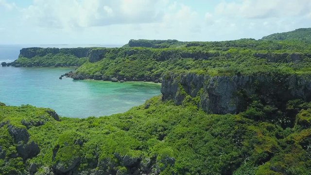Aerial view of cliffs on seashore, Kafu Banta, Miyagi Island, Japan