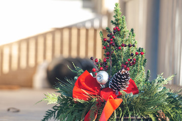 Outdoors Christmas decoration concept. Winter Holiday Tradition.