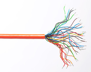 multicolored electric cable, isolated on a white background
