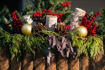 Outdoors Christmas decoration concept. Winter Holiday Tradition.