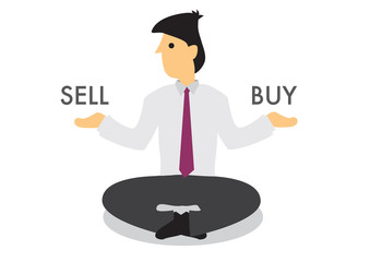 Businessman guru deciding to buy or to sell. Concept of stock trading or corporate planning.