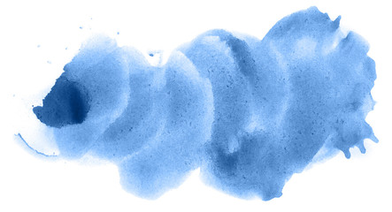 Abstract watercolor background hand-drawn on paper. Volumetric smoke elements. Blue color. For design, web, card, text, decoration, surfaces.