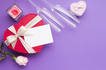 Top view heart shaped boxes and card