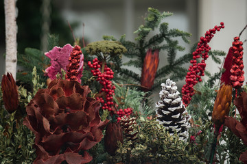 Outdoors Christmas decoration concept. Winter Holiday Tradition.