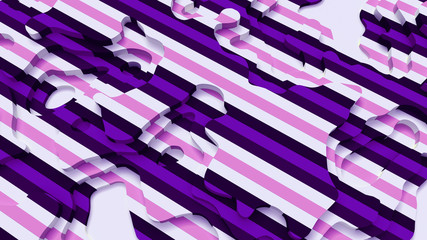 3D Landscape Paper Cut style. Curved shapes with purple pink white stripes. Abstract geometric lines pattern background art illustration for cover, design, book, poster, flyer