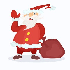 cartoon santa with bag isolated on white background