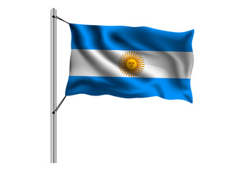 Waving Argentina flag on flagpole on isolated background, flag of Argentina, vector illustration