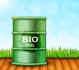 Metal barrel with bio fuel. Vector illustration