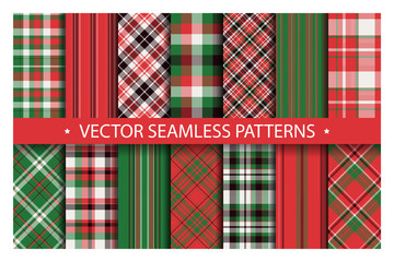 Set plaid pattern seamless. Tartan patterns fabric texture. Checkered geometric vector background. Scottish stripe blanket backdrop