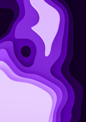 Vertical A4 banner 3D Landscape Paper Cut style. Blank space. Curved shapes with purple gradients. Abstract geometric lines pattern background art illustration for cover, design, book, poster, flyer