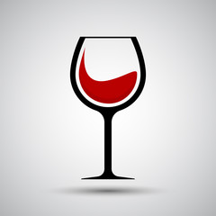 Red wine in glass icon on gray background