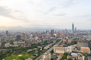 Skyline of taipei city in downtown Taipei, Taiwan.