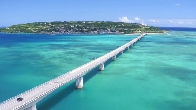 Aerial view of bridge, Nakijin, Kouri Island, Okinawa Prefecture