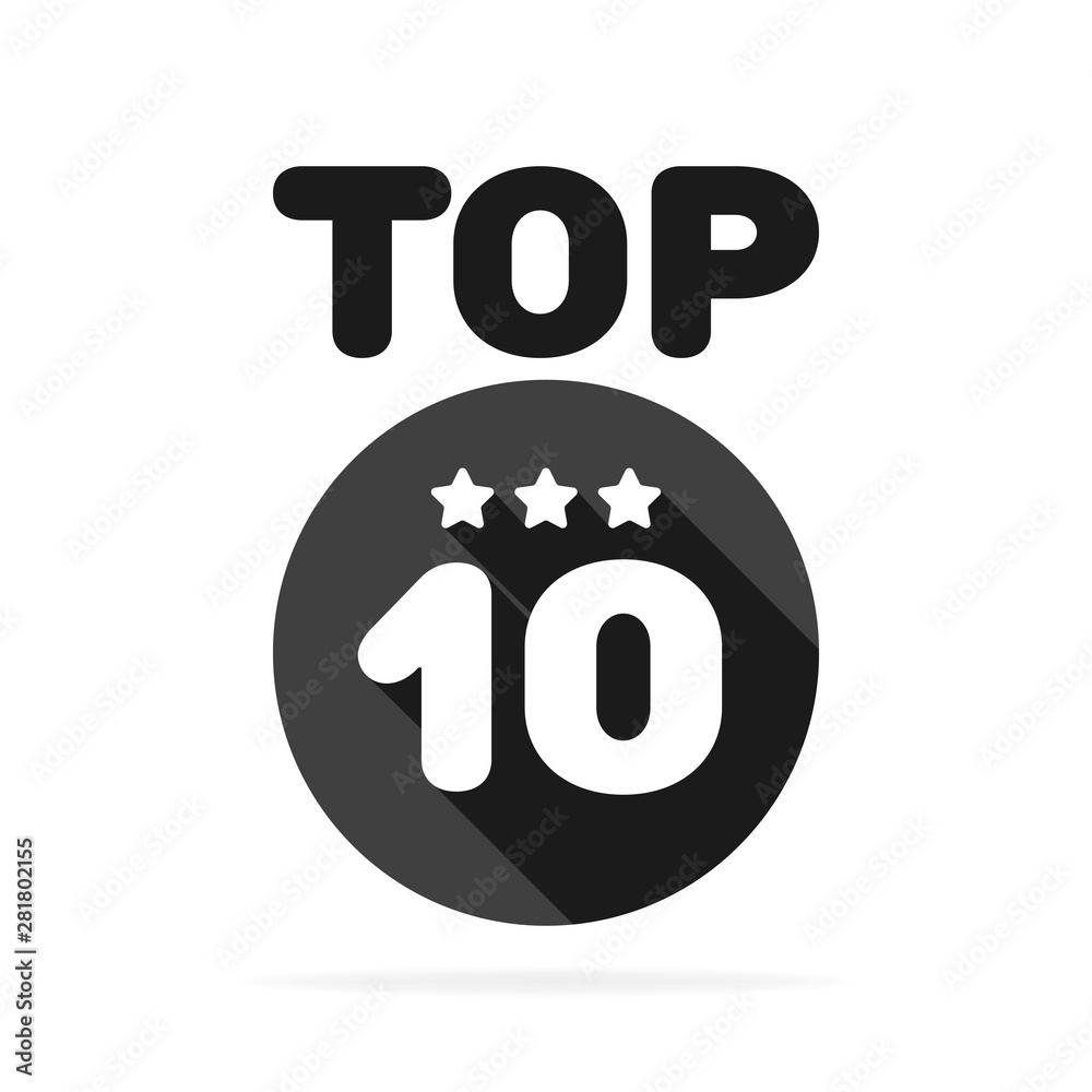 Wall mural top ten 10 black and white circle badge icon. vector illustration