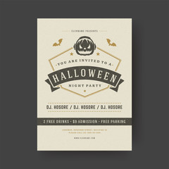 Halloween party flyer celebration night party poster design vintage typography template vector illustration