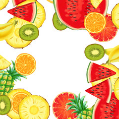 Hand drawn Exotic Fruit frame isolated on white background