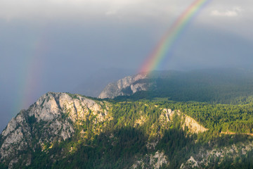 rainbow in the mountains panoramic view of Montenegro mountains in Durmitor park