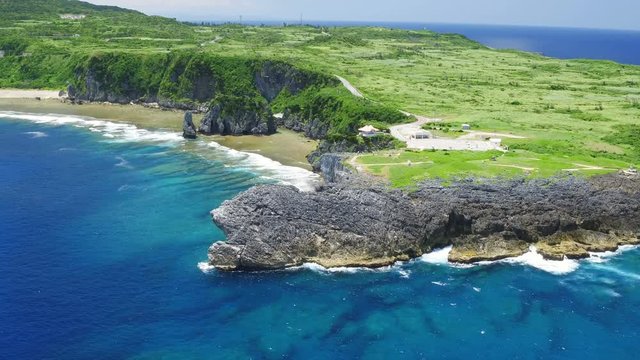 Aerial view of rocky coastline, Kunigami, Senaga Island