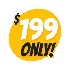 Sale 199 Dollars Only Offer Badge Sticker Design in Flat Style.