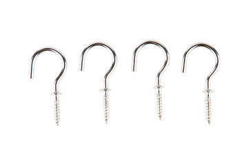 Metal rest cup Curtain Hooks or for hanging various accessories with one side are hooks. And the other side is a pointed screw isolated on white background.