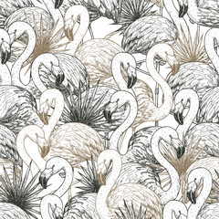Flamingo tropical seamless pattern. Beautiful background. Vector illustration