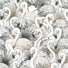 Behang Flamingo Flamingo tropische naadloze patroon. Mooie achtergrond. vector illustratie