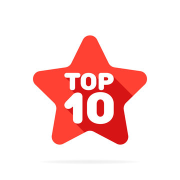 Top Ten 10 Red And White Star Badge Icon. Vector Illustration