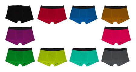 Set of male underwear. Set multicolor of male underwear. Pants boxers isolated on white background. Men's underwear.