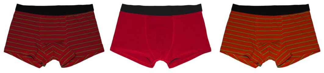 Set of male underwear. Set red of male underwear. Pants boxers isolated on white background. Men's underwear.
