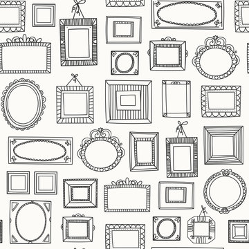 Various doodle frames. Different shapes. Simple logo. Minimalistic design. Outline drawing. Hand drawn vector seamless pattern. Perfect for wallpapers