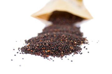 Raw brown seeds quinoa closeup isolated at white background