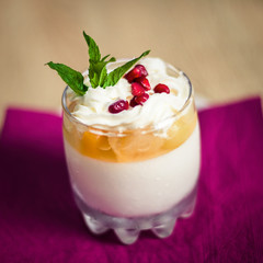 delicious italian sweet panna cotta served in glass