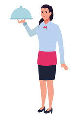 Waiter with dish dome worker cartoon