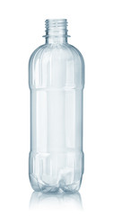 Front view of new empty plastic clear water bottle