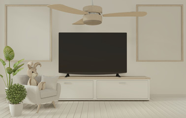 Mock up Tv shelf cabinet in modern empty room. 3d rendering