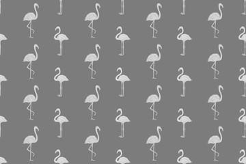 Seamless abstract wallpaper with flamingos. Hand drawn birds. Print for polygraphy, shirts and textiles. Pattern for design. Black and white illustration