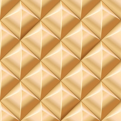 Vector abstract tiled seamless background with golden soft lightened pyramids.