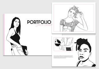 Black and White Portfolio Layout with Pink Accents