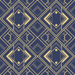 Abstract art deco blue geometric tiles pattern.