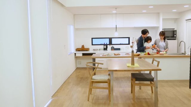 Family preparing food together