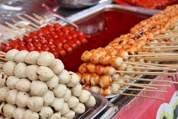 grilled meatball and sausages at street food